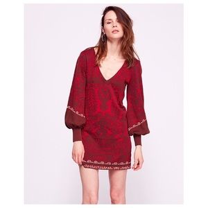 Free People Music and Lyrics Boho Mini Sweater Dress Red, S